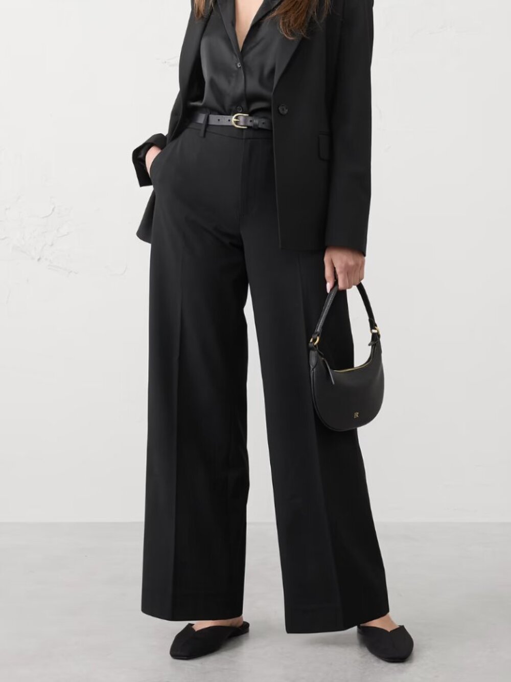 NWT Banana Republic Factory | 2025 Wide Leg Sculpted Stretch Trousers Black 10